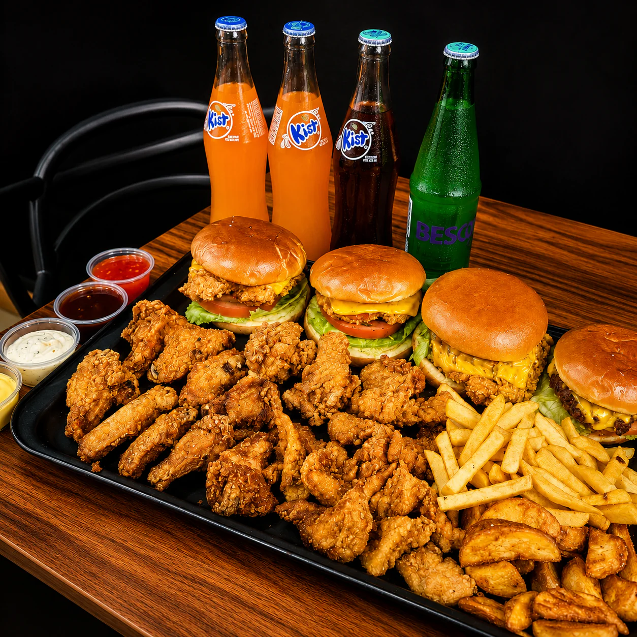 4 Hamburguesas + Alitas + Boneless + Papas + Bebidas por solo $28 en Alitas Salvajes Pub - Image 3