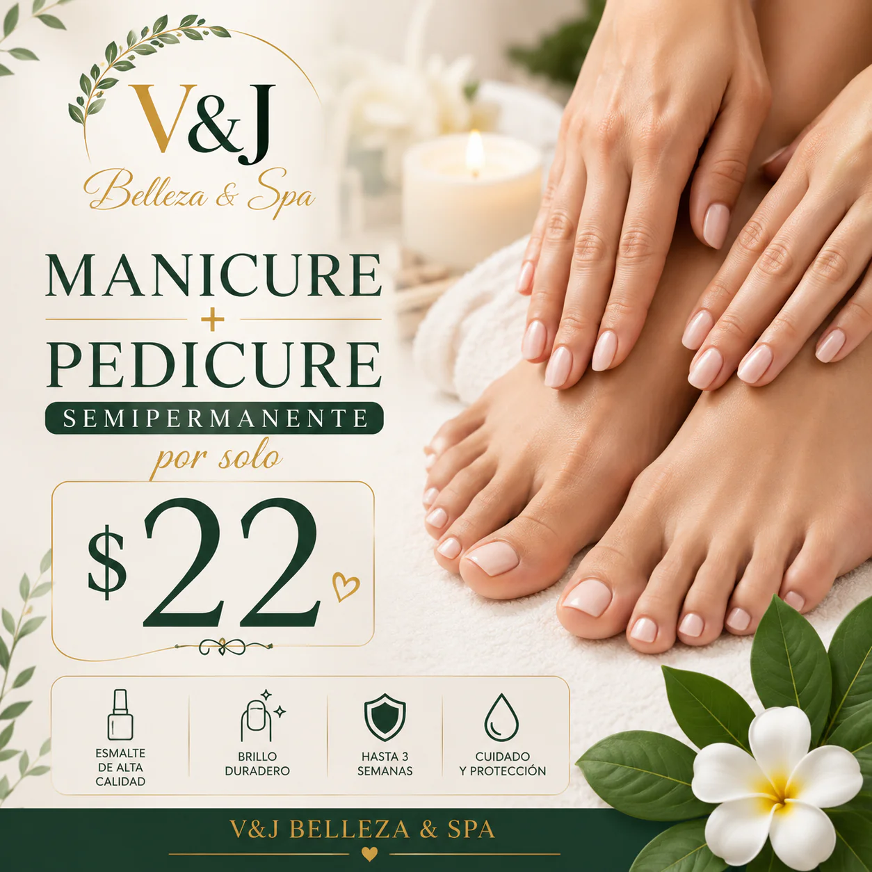 Manicure + Pedicure Semipermanente por solo $22 en V&J Belleza and Spa